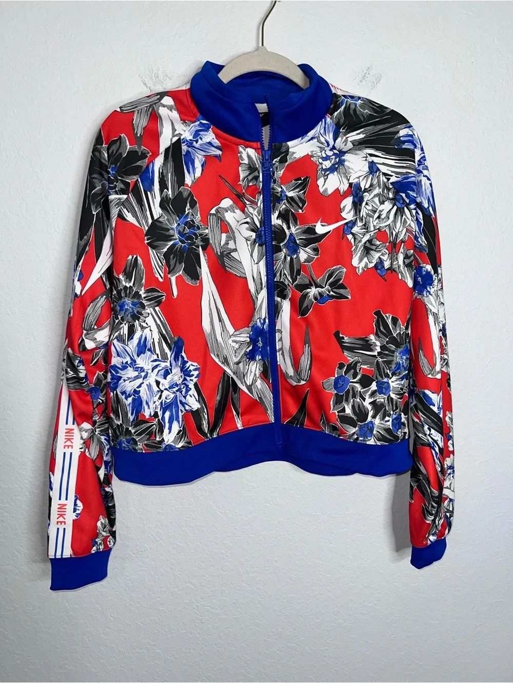 Nike Red Floral Track Jacket with Blue Trim